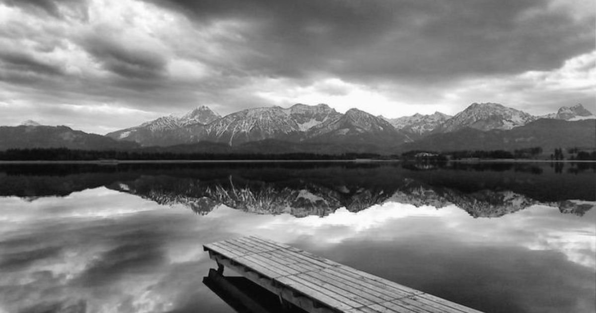 A serene black and white nature photo showcasing simple techniques for beginner photographers.