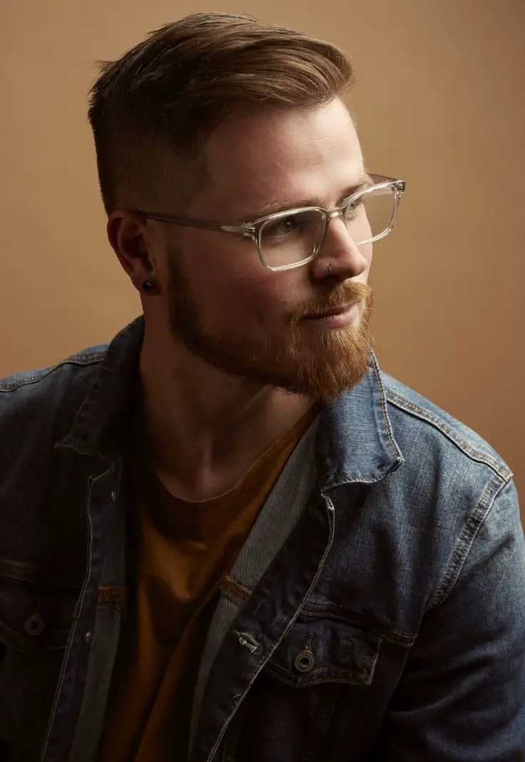 A man wearing glasses and sporting a beard, looking thoughtfully into the distance.